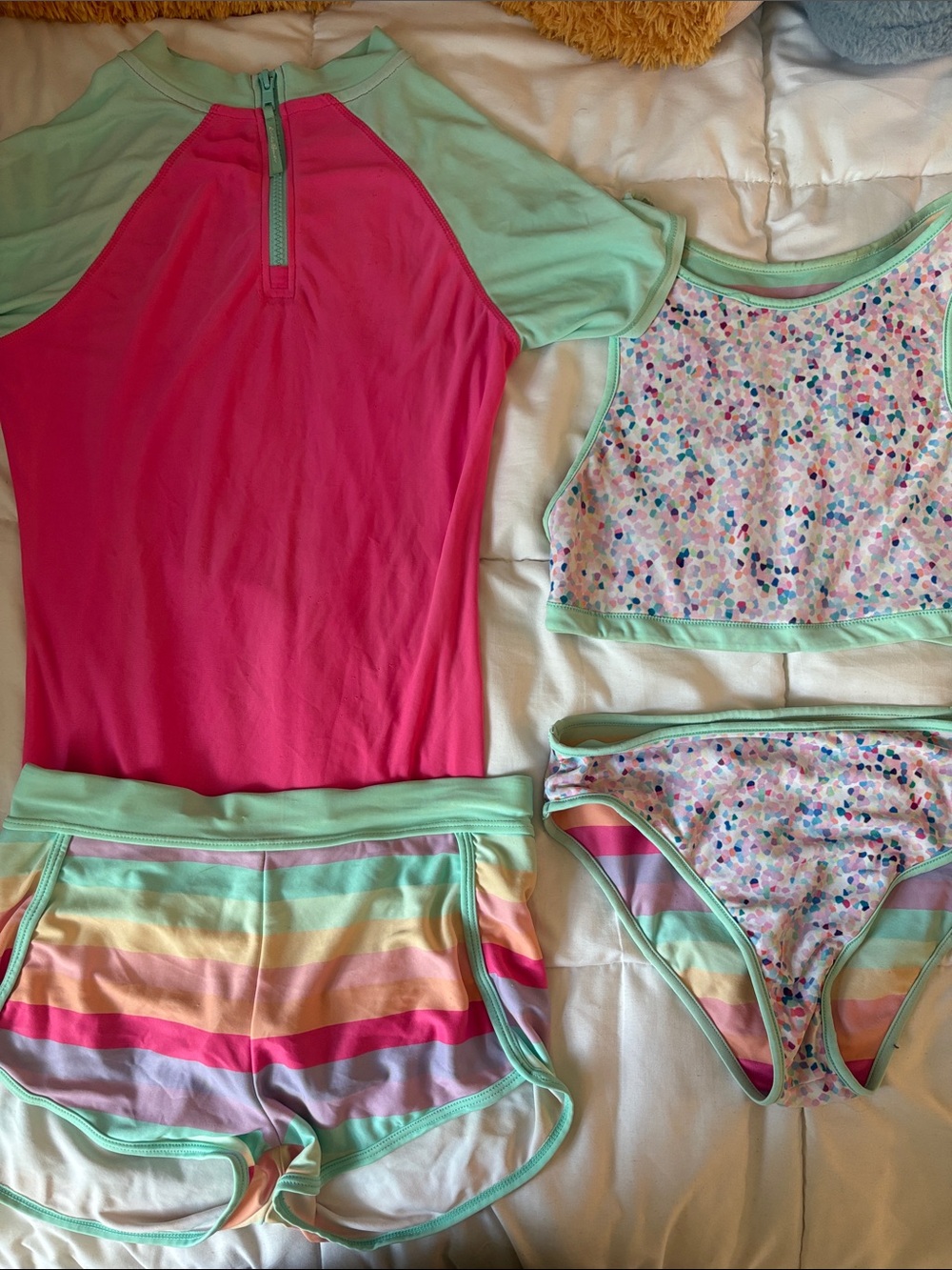 Eddie Bauer Girls 4-Piece Reversible Swimsuit Set Rash Guard UPF 50+ Pink Mint